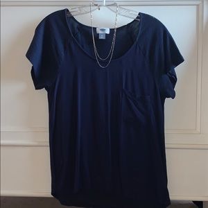 Navy blue scoop neck with pocket shirt